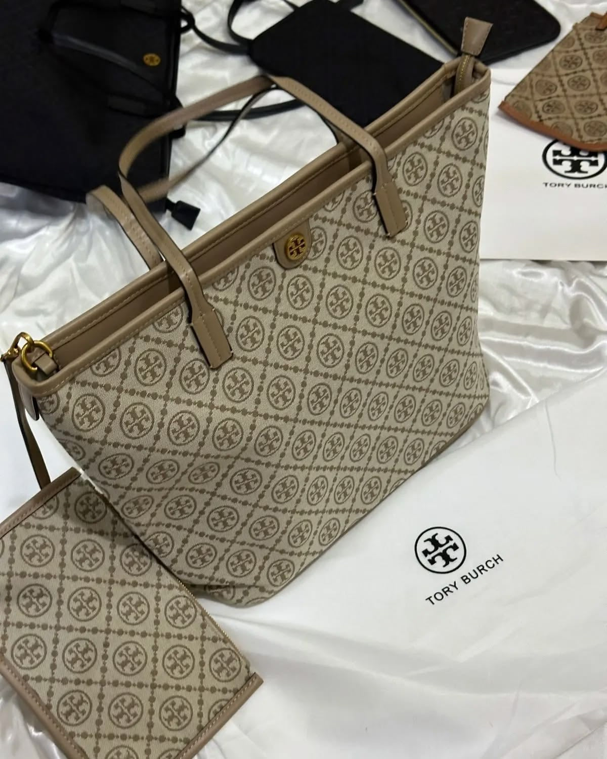 Tory Burch T Monogram Jacquard Tote Bag with Box and Pouch