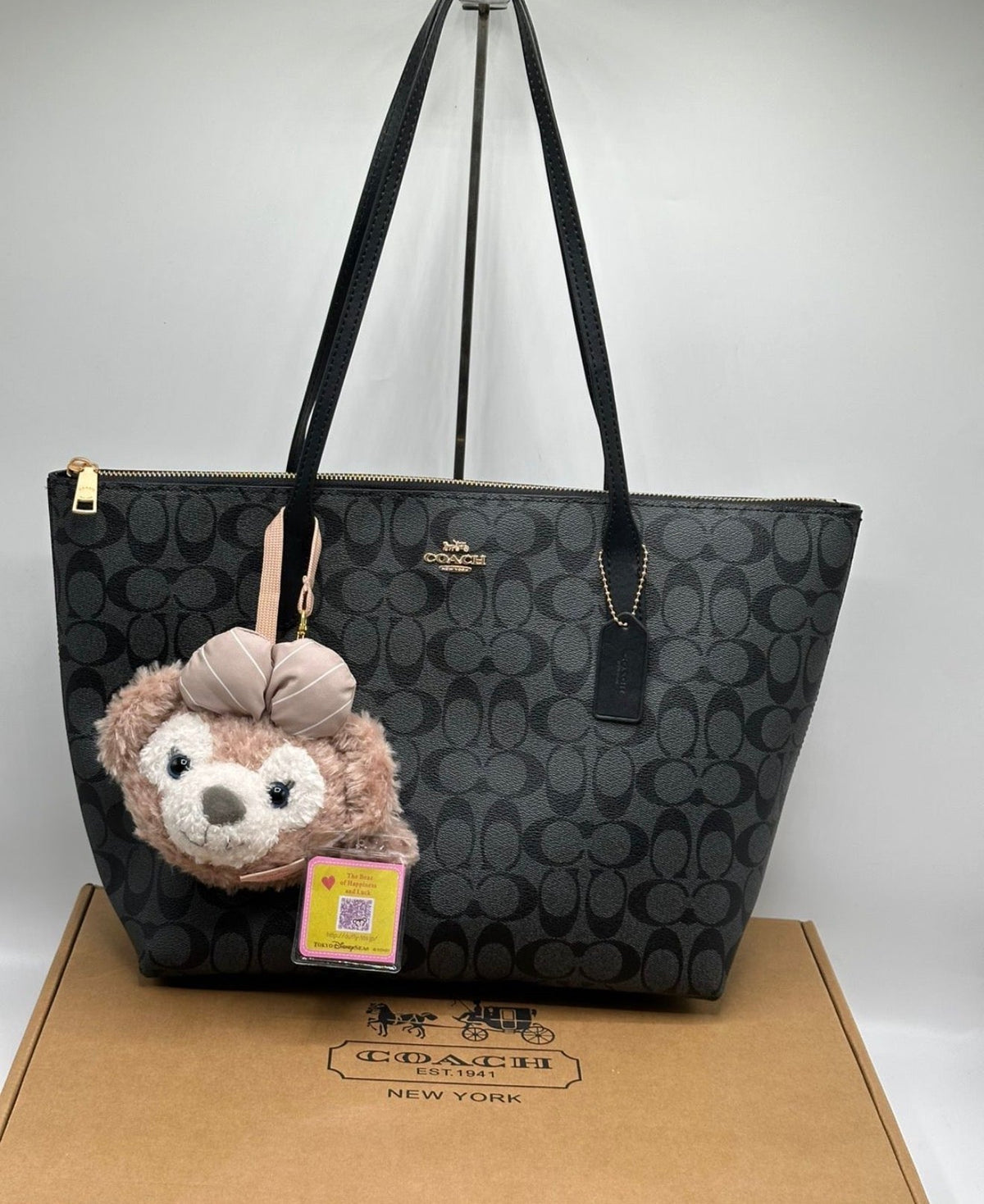 Coach Avenue Tote with Bear and Mini Bag Charm