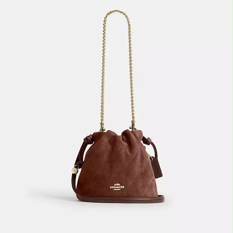 Coach Faye Drawstring Suede Bag with Brand Box