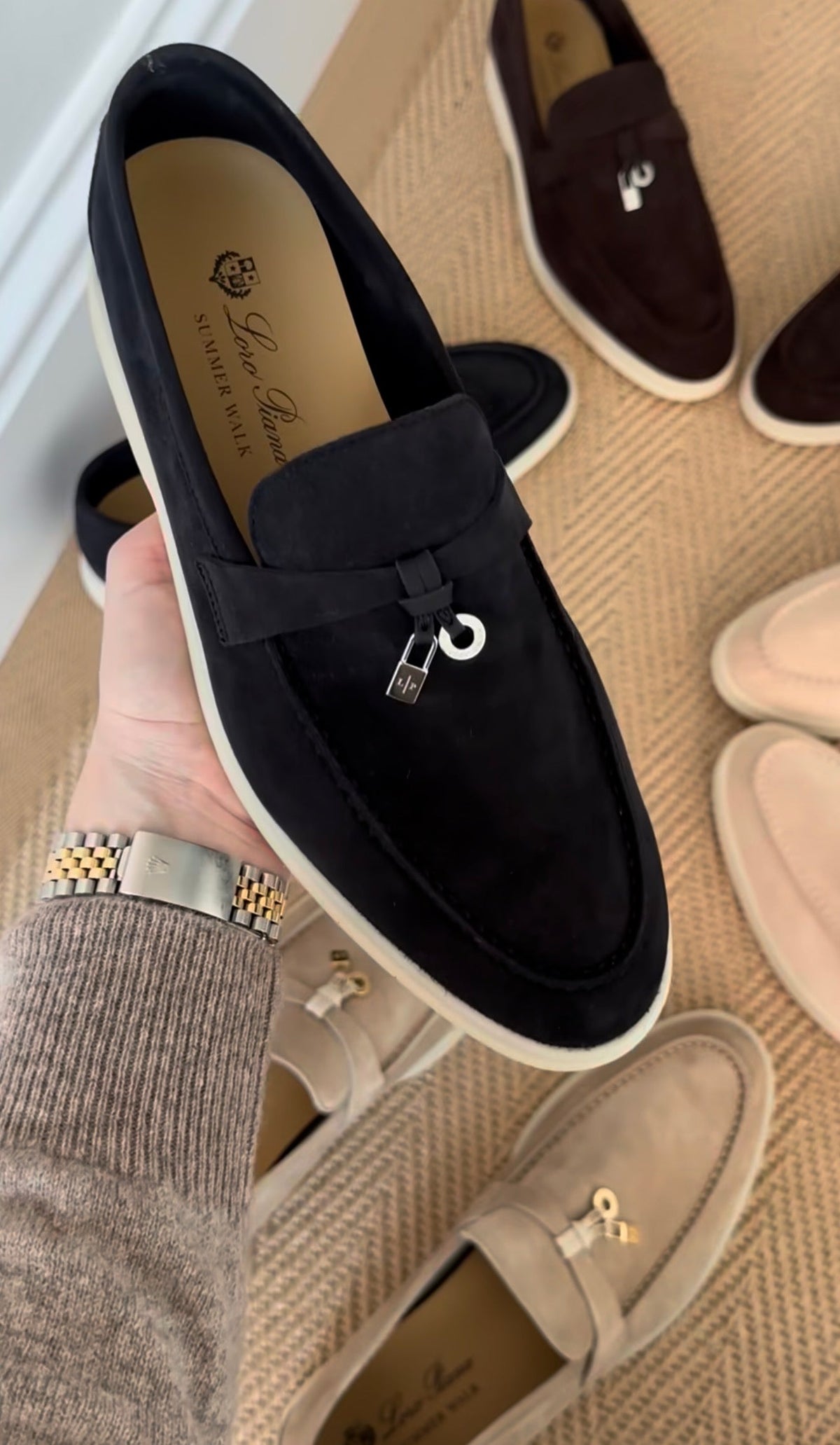 Loro Piana Summer Charms Walk Loafers with Brand Box- Black