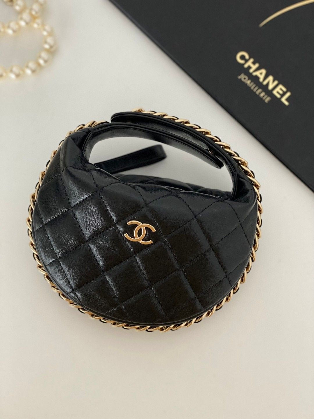 CHANEL Quilted Lambskin Chain Around Pouch with Brand Box