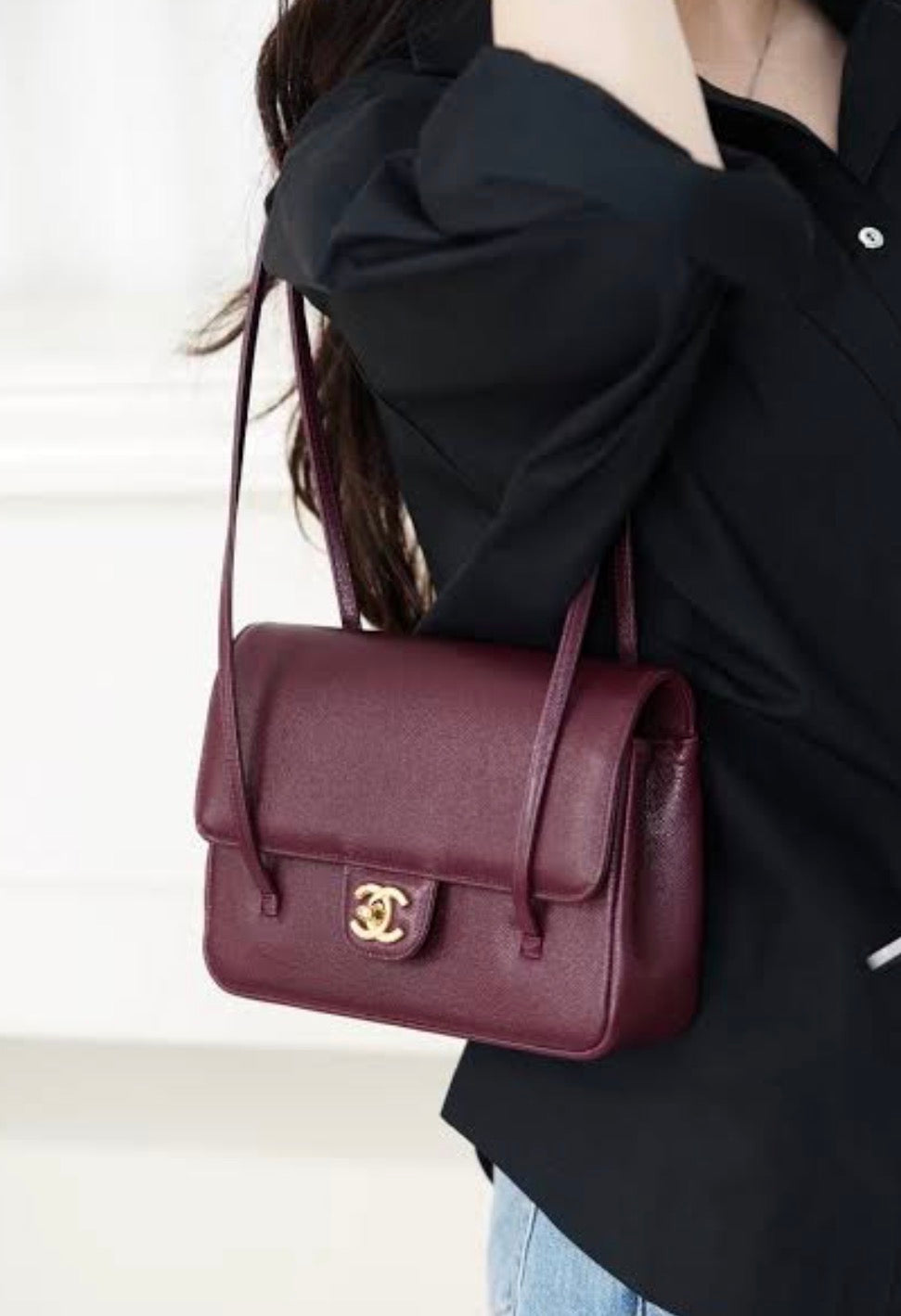 CHANEL Small Preppy Bag Burgundy with Brand Box