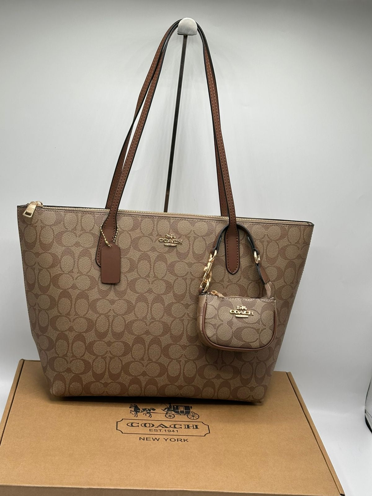 Coach Avenue Tote with Bear and Mini Bag Charm
